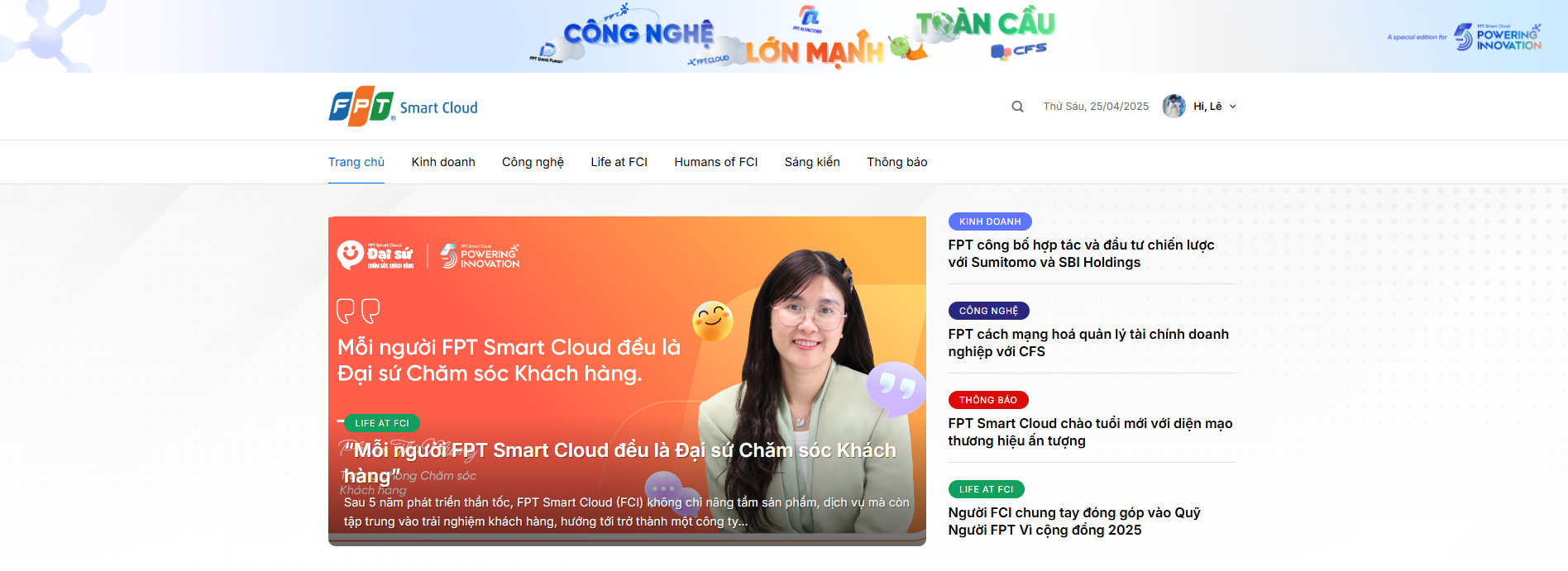 Giao diện trang tin nội bộ FPT Smart Cloud